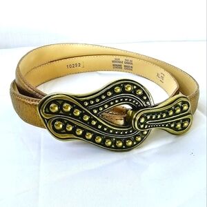 Cuir Véritable Genuine Leather Curved Stud Paisley Adjustable Belt